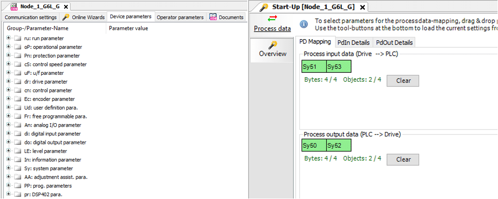 Screenshot of G6 VFD Process Data Configuration