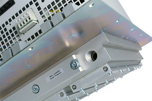 A water cooled Variable Frequency Drive (VFD) for applications with dirty air or confined space.