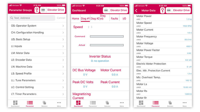 Screenshot of KEB Elevator Drive Mobile App